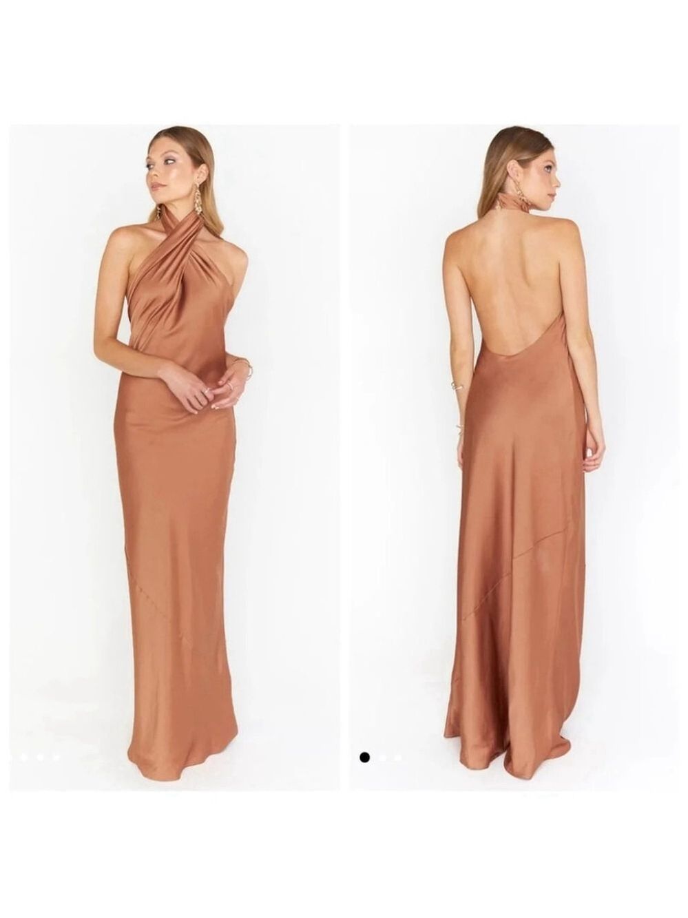 NWOT Show Me Your MuMu Jasmine Halter Maxi Dress in Copper Luxe Satin sz XXL